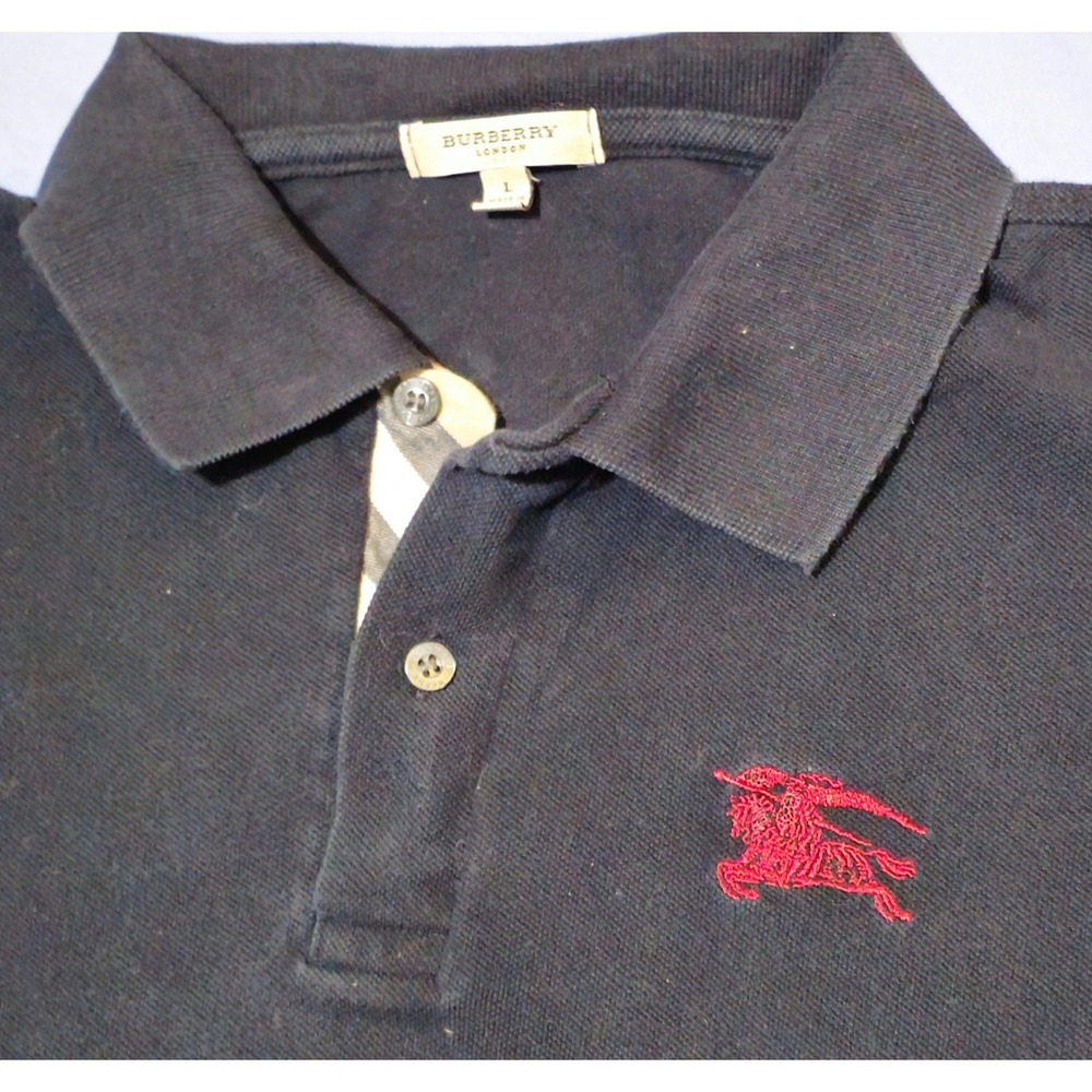 Vtg Burberry London Men's Polo Shirt Black‎ Size Large Nova Check Accent
